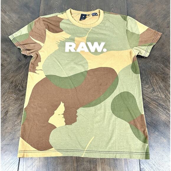 G-Star Raw Camo T-Shirt Women's M Military Short Sleeve Crew Neck White Logo - Picture 1 of 10